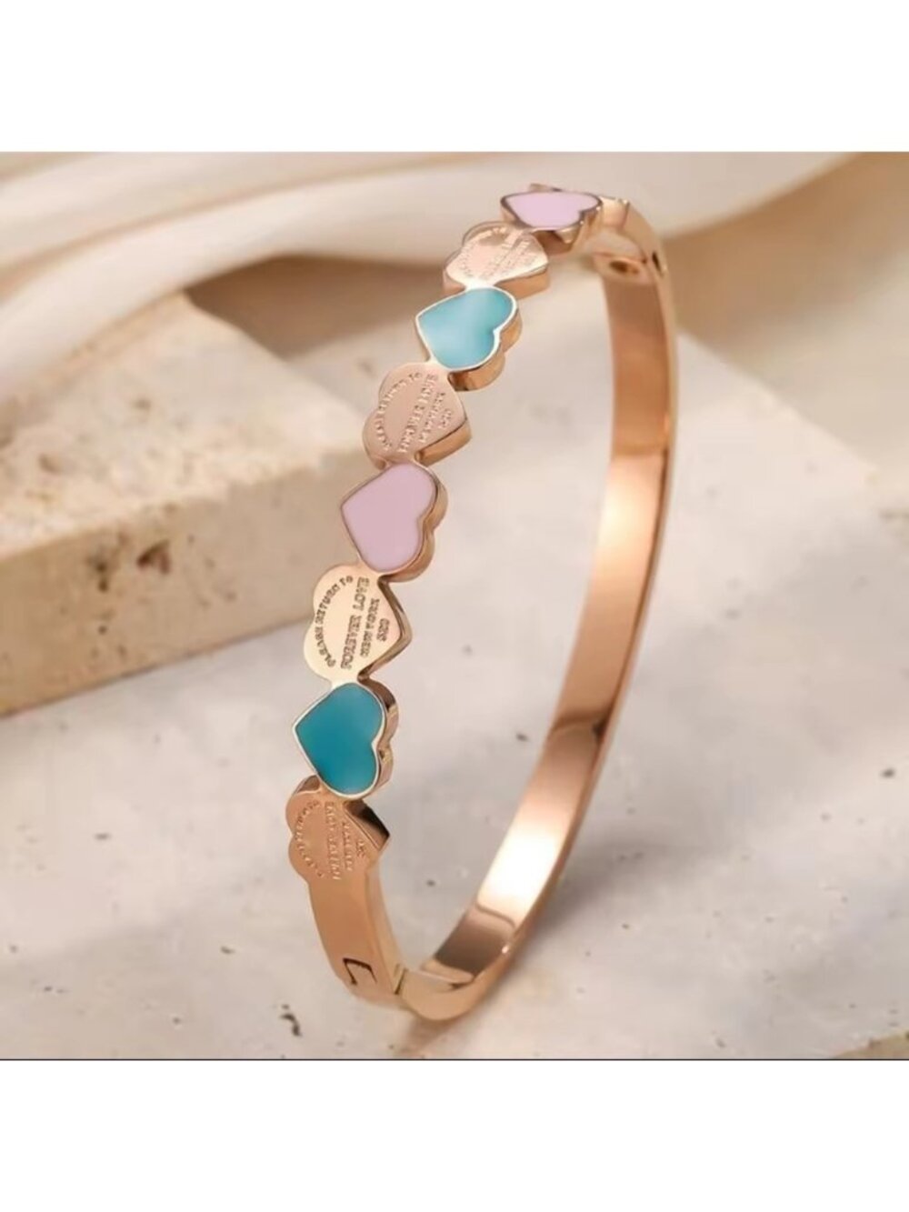 Pastel Hearts Love Rose Gold Bangle - Picture 1 of 4
